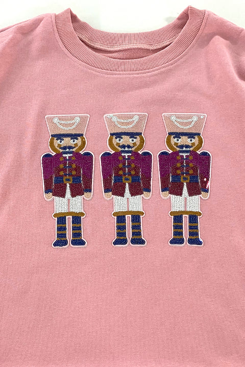 Pink Christmas Nutcracker Graphic Pullover Sweatshirt