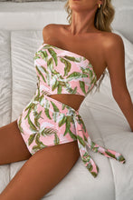 Pink Tropical Asymmetric Cut out Halter Backless One Piece Swimwear