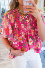 Pink Floral Short Sleeve Smocked Blouse