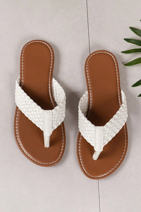 White Braided Strap PU Leather Flip Flop