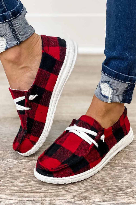 Vintage Plaid Lace Up Flat Shoes