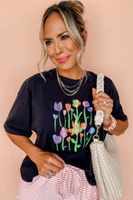 Black Floral Print Crewneck T Shirt