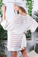 White Pointelle Knit Bracelet Sleeve Open Cardigan