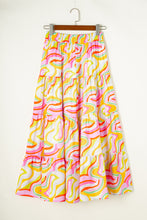 Pink Abstract Print Tiered Flowy Maxi Skirt