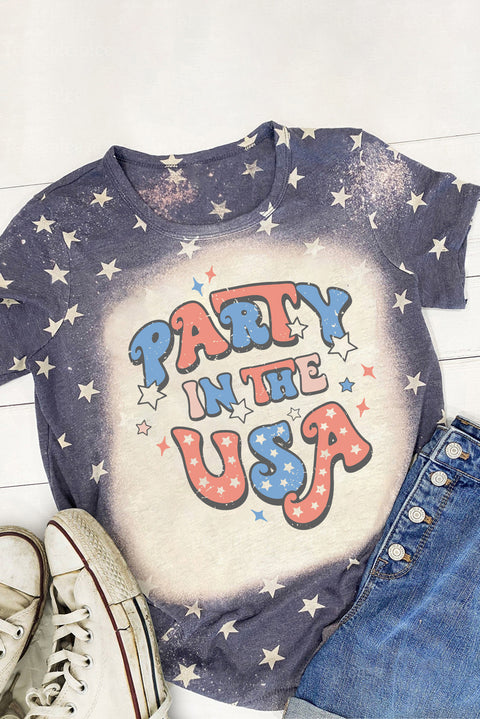 Blue 4th of July PARTY IN THE USA Bleached T Shirt