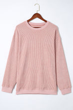 Gray Solid Ribbed Knit Round Neck Pullover Sweatshirt