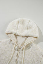 Beige Fleece Zip Up Drawstring Hooded Pocketed Jacket