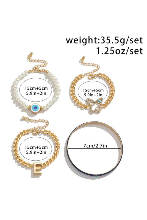 Gold 4pcs Pearled Chain Bracelet Set