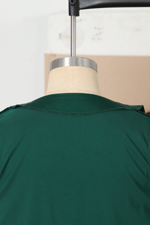 Blusa con nudo y cuello en V con sobrepelliz de satén verde negruzco 