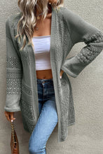 Khaki Pointelle Knit Open Front Cardigan