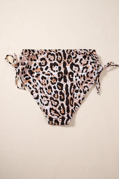 Black Crossed Tie Back Leopard Bikini Swimsuit