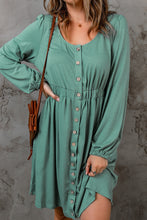 Button Up High Waist Long Sleeve Dress