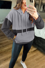 Gray Textured Color Block Kangaroo Pocket Drop Shoulder Hoodie