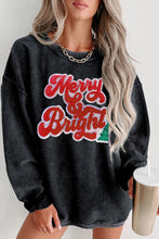 Black Merry & Bright Christmas Tree Pattern Corded Baggy Sweatshirt