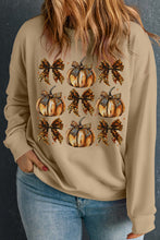 Apricot Halloween Leopard Pumpkin Bow Knot Print Plus Size Sweatshirt