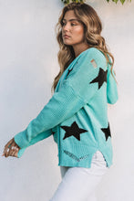 V Neck Star Pattern Hooded Sweater with Slits