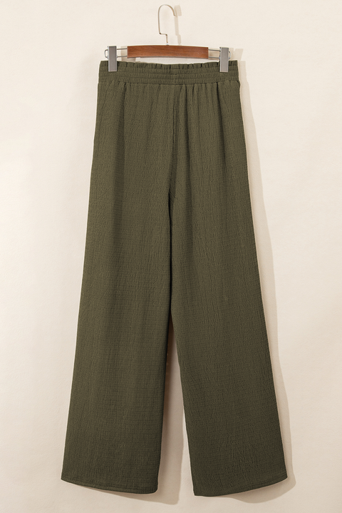 Jungle Green Plus Size Textured Shirred High Waist Casual Pants