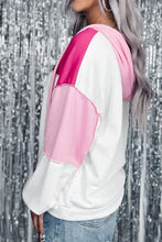 Pink Colorblock Exposed Seam Loose Sleeve Hoodie