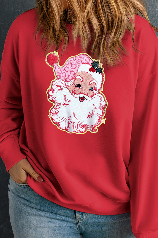 Racing Red Santa Claus Graphic Drop Shoulder Plus Size Sweatshirt