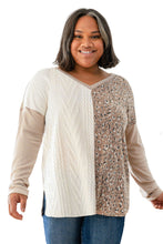 Gray Plus Size Leopard Patchwork Mix Knit Long Sleeve Top