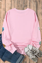 Pink Sequin Romantic Letters Heart Graphic Valentines Sweatshirt