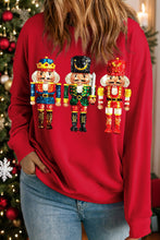 Racing Red Plus Size Sequin Nutcracker Round Neck Sweatshirt