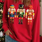 Racing Red Plus Size Sequin Nutcracker Round Neck Sweatshirt