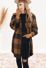 Khaki Plaid Button-Down Flap Pocket Long Shacket