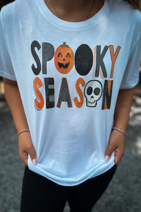 White Pumpkin Skull SPOOKY SEASON Printed Halloween T Shirt