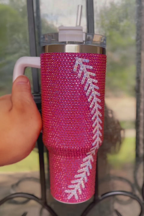 Rose Red Baseball Rhinestone 40 Oz Tumbler with Handle