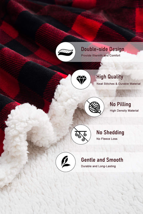 Fiery Red Buffalo Plaid Print Sherpa Large Throw Blanket