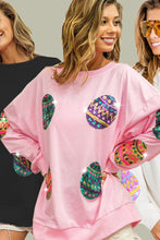 Pink Sequined Easter Egg Drop Shoulder Oversized Sweatshirt