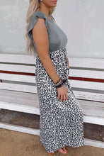 Leopard Patchwork Ribbed Maxi Dress with Pockets