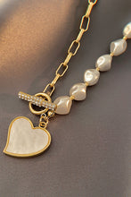 Gold Heart Shape Pendant Rhinestone Decor Pearl Chain Necklace