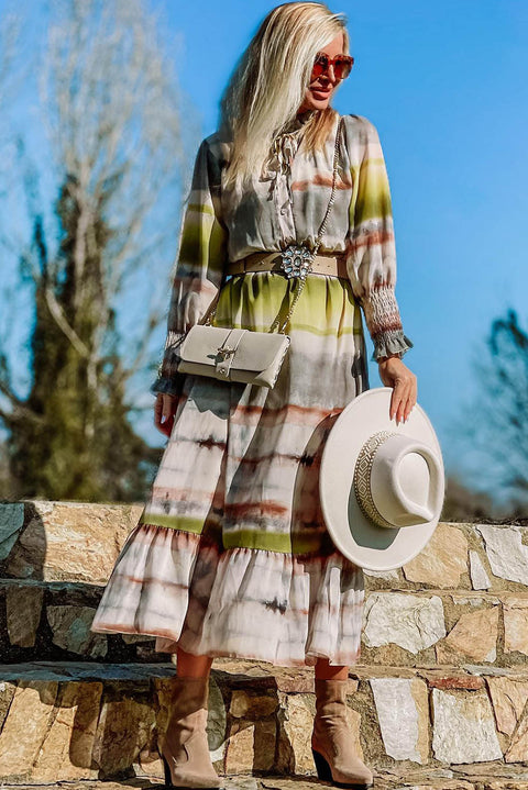 Vestido camisero largo con estampado tie-dye y cordones multicolor