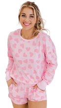 Pink Valentine Heart Shape Print Long Sleeve Top Shorts Lounge Set