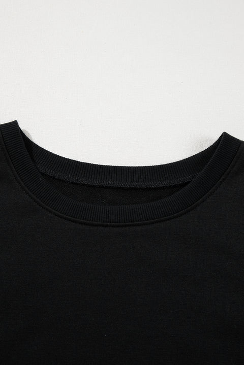 Black Contrast Stitches Detail Puffy Half Sleeve Blouse