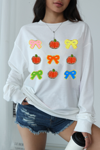 White Chenille Bowknot Pumpkin Graphic Thanksgiving Sweatshirt