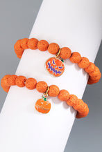 Orange Halloween Pumpkin Face Pendant Beaded Elastic Bracelet