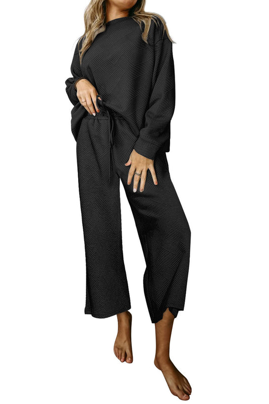 Black Ultra Loose Textured 2pcs Slouchy Outfit