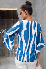 Vertical Stripes V Neck 3/4 Sleeve Blouse