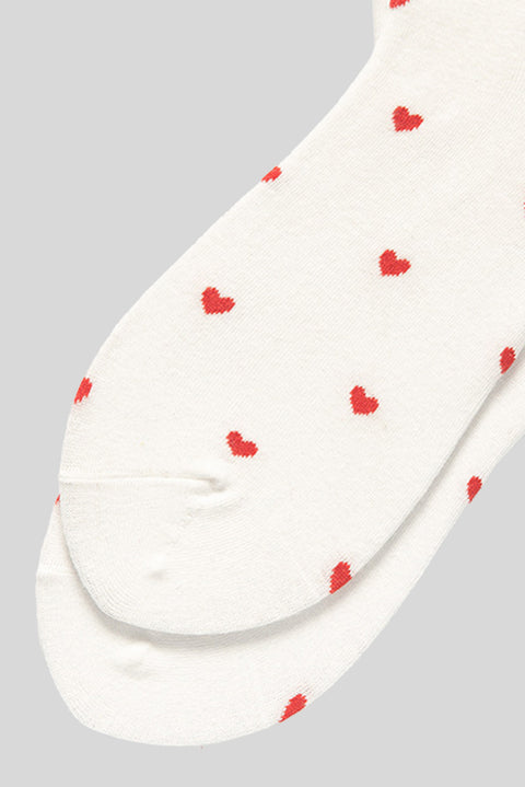 White Valentines Heart Pattern Cotton Socks