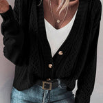 Black Open Knit Drop Shoulder Sweater Cardigan