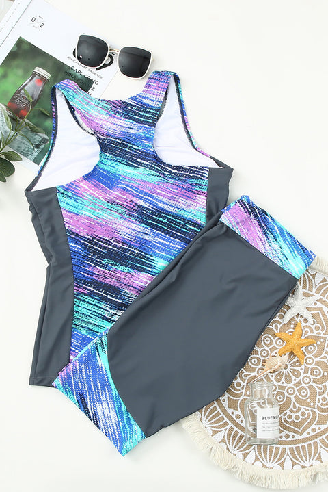 Sleeveless Top and Cropped Pants Two Piece Unitard Swimsuit