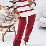 Red Stripe Drop Shoulder Pullover and Jogger Pants Set