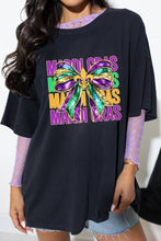 Black MARDI GRAS Fleur de Lis Bowknot Printed Crewneck Tee