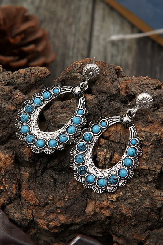 Silvery Western Turquoise Cut Out Stud Drop Earrings