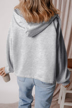 Light Grey Fleece Lined Half Zipper Kangaroo Pockets Loose Hoodie