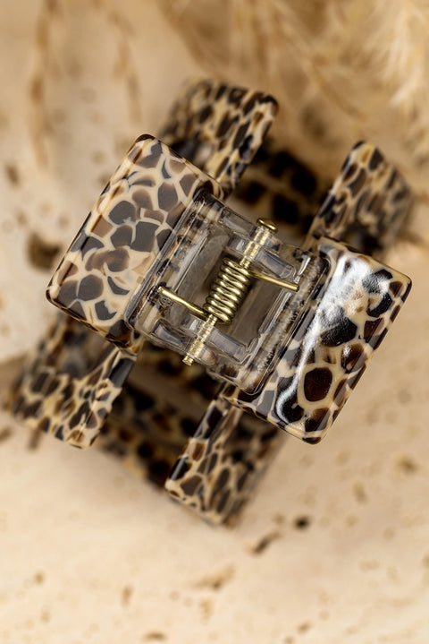 White Leopard Print Cutout Square Claw Clip