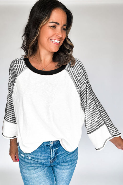 Black Striped Bracelet Sleeve Raglan Patchwork Top